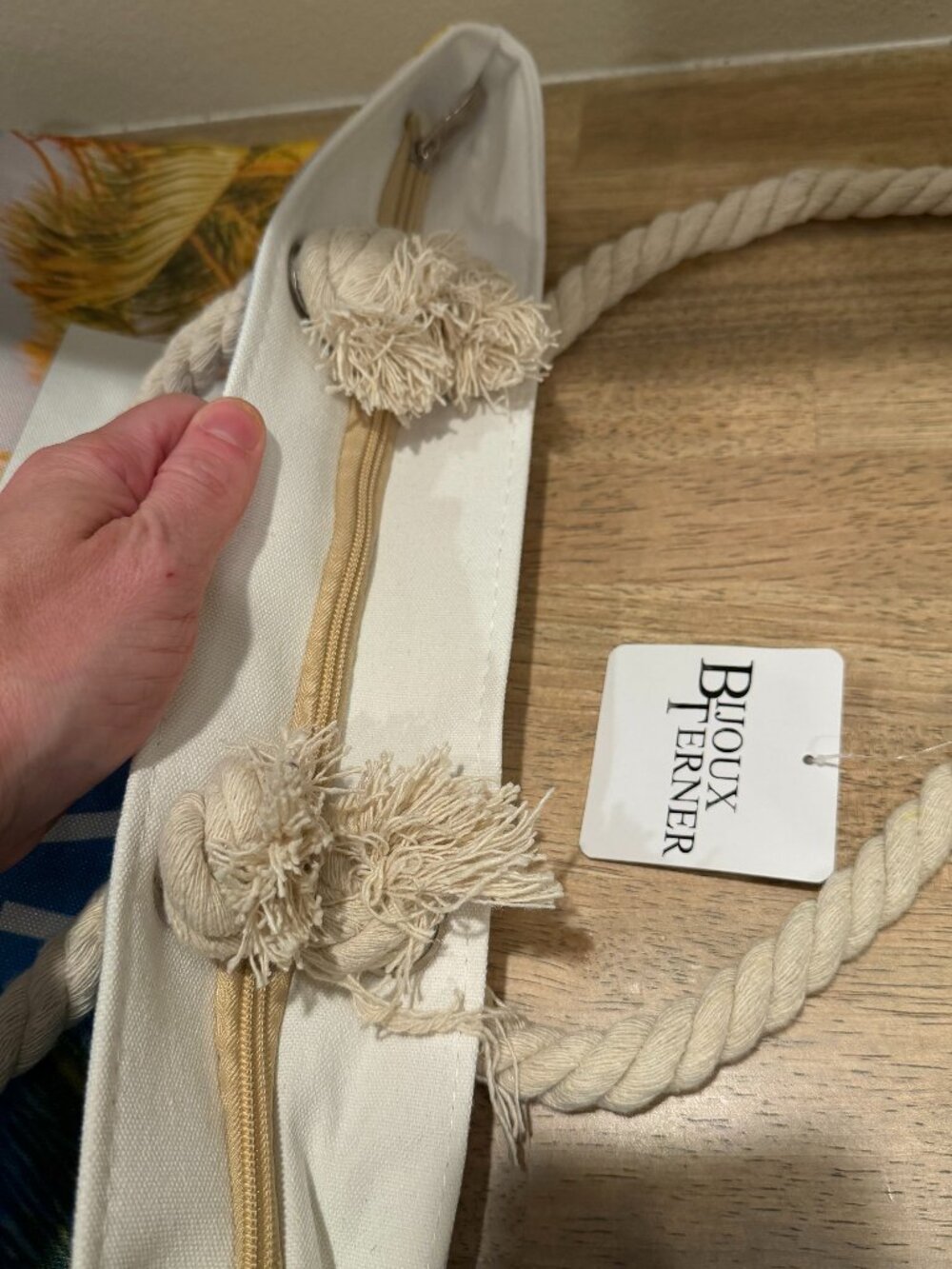 Bijoux Terner Vacay Mode Canvas Tote Bag NWT Cream Beach Summer - Picture 5 of 7